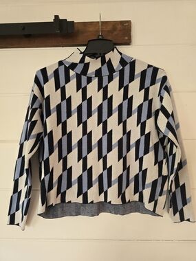 Maeve Navy and Ivory Striped Knit Top